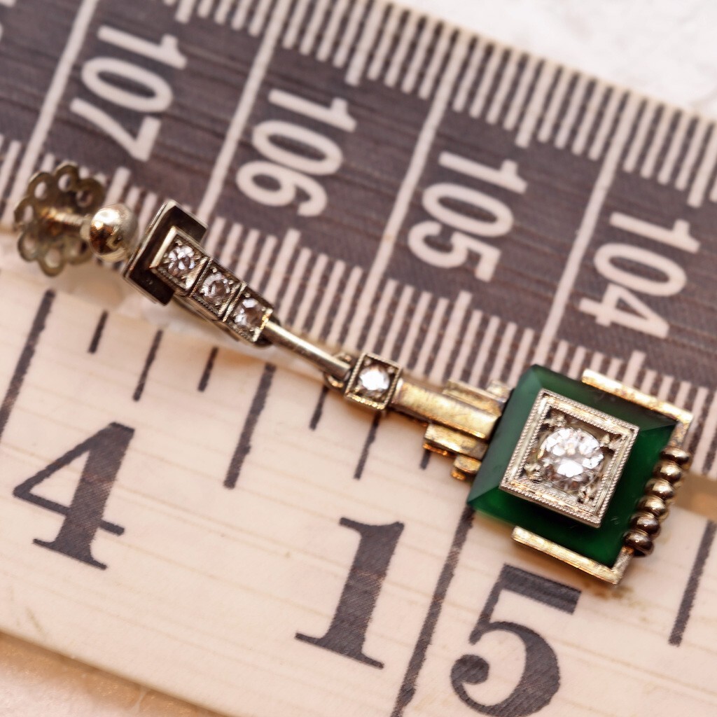 Art Deco Earrings 18k white gold diamonds gems architectural dangle design (7481