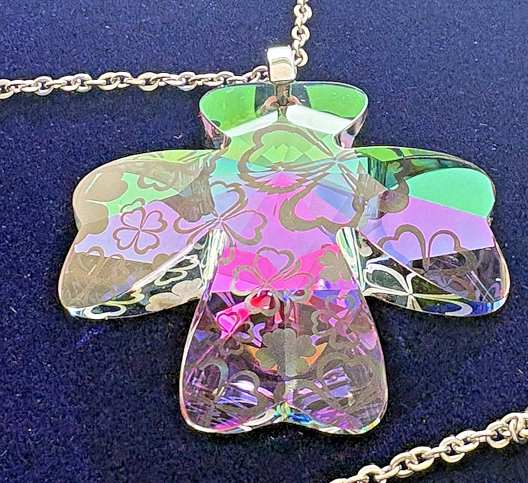 Clover Crystal Pendant Necklace- Vitrail Green Preciosa Bohemian Crystal