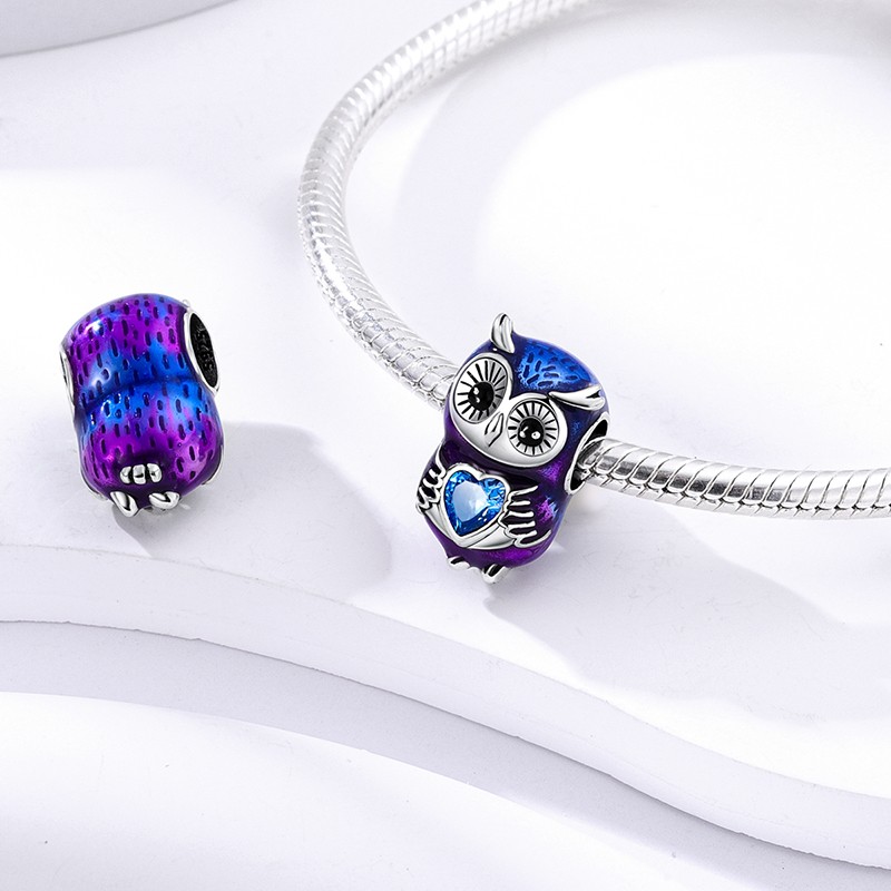 MULA European 925 Sterling Silver Owl Heart DIY Charm AAA CZ for Women Bracelet