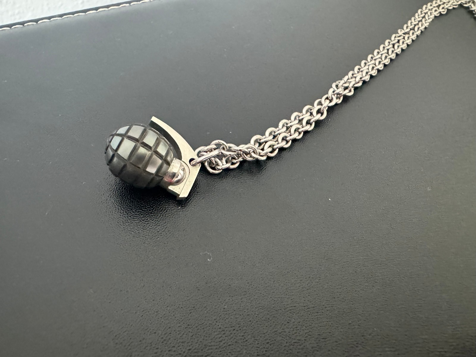 Ecks Black Pearl Handmade Hand Grenade Pendant and 24″ Silver Chain Included