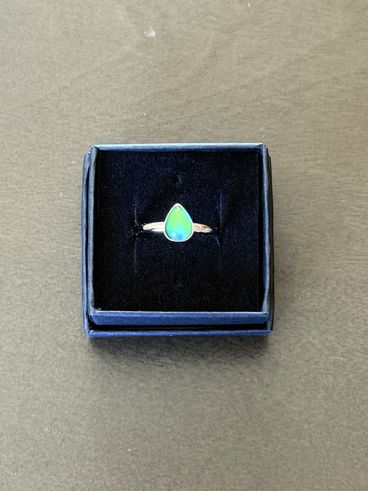 Teardrop Stone Pear Shape Bezel Stainless Steel Silver Mood Ring Size 12
