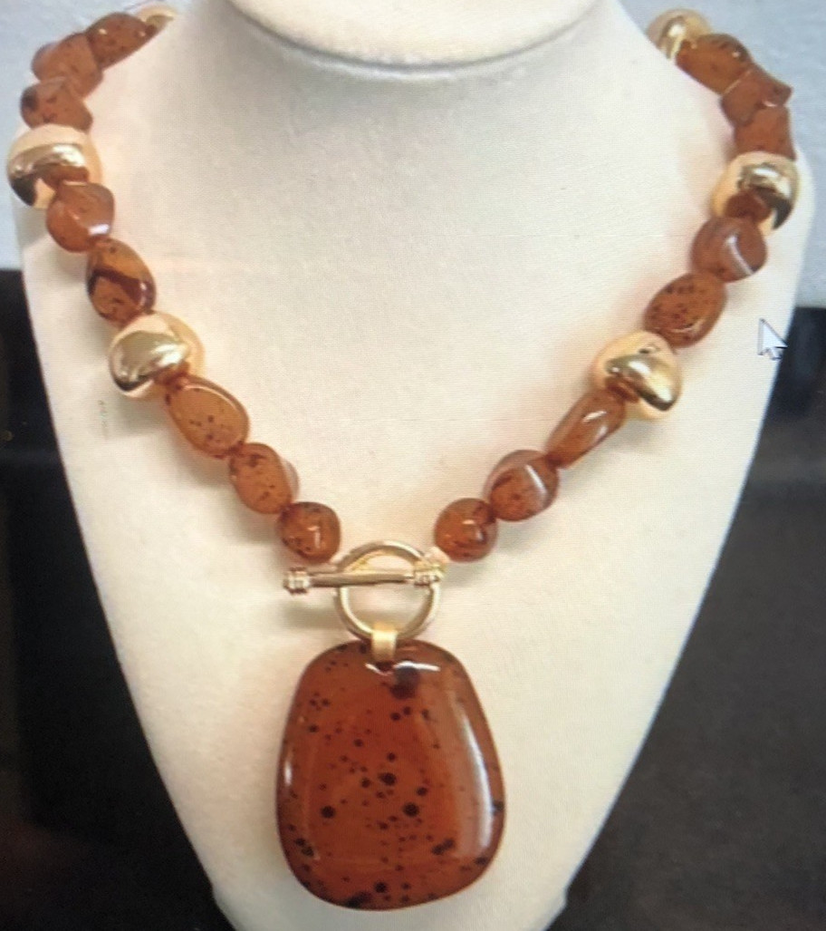 NWT Womens African Tribal Style Collar Necklace 20” Faux Amber + Free GiftBox$89