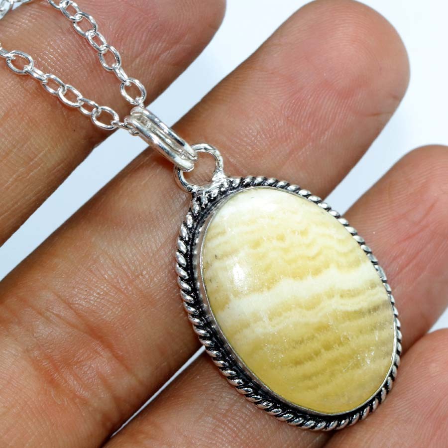 925 Silver Plated Pretty Laguna Lace Calcite Necklace 18″ Gift For Niece MJ