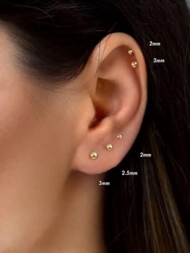 Flat Screw Back Ball Stud Earrings For Women Girls,2mm 3mm 4mm 5mm 6mm