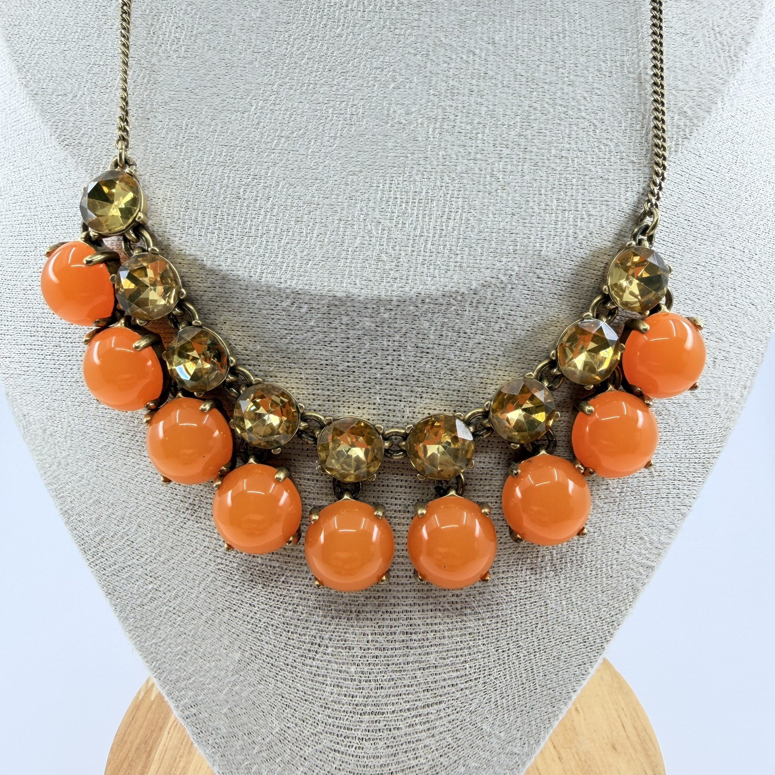 J. Crew Vibrant Orange Bubble Necklace w Rhinestones Gold-Tone 20”