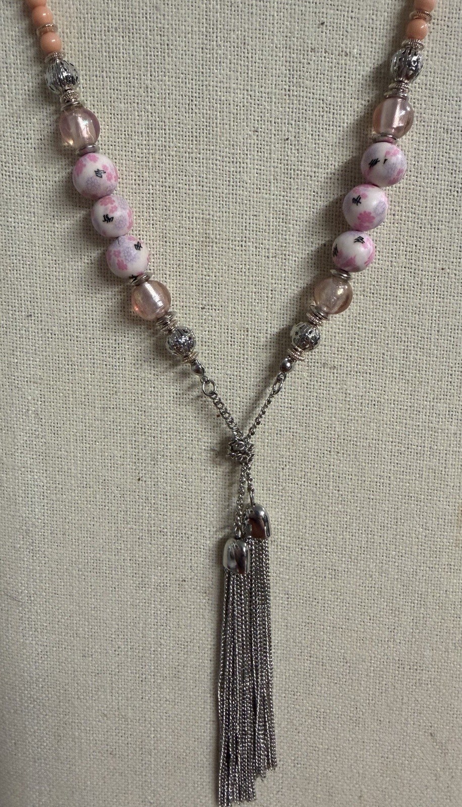 32” Ruby Rd Silver Tone Tassle Necklace With Coral And Pink Clay Beads