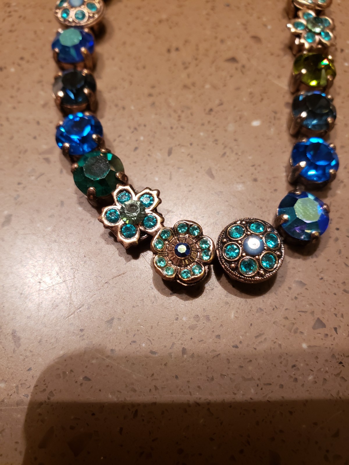 Mariana Blossom Necklace In Teal Green & Royal Blue Crystals