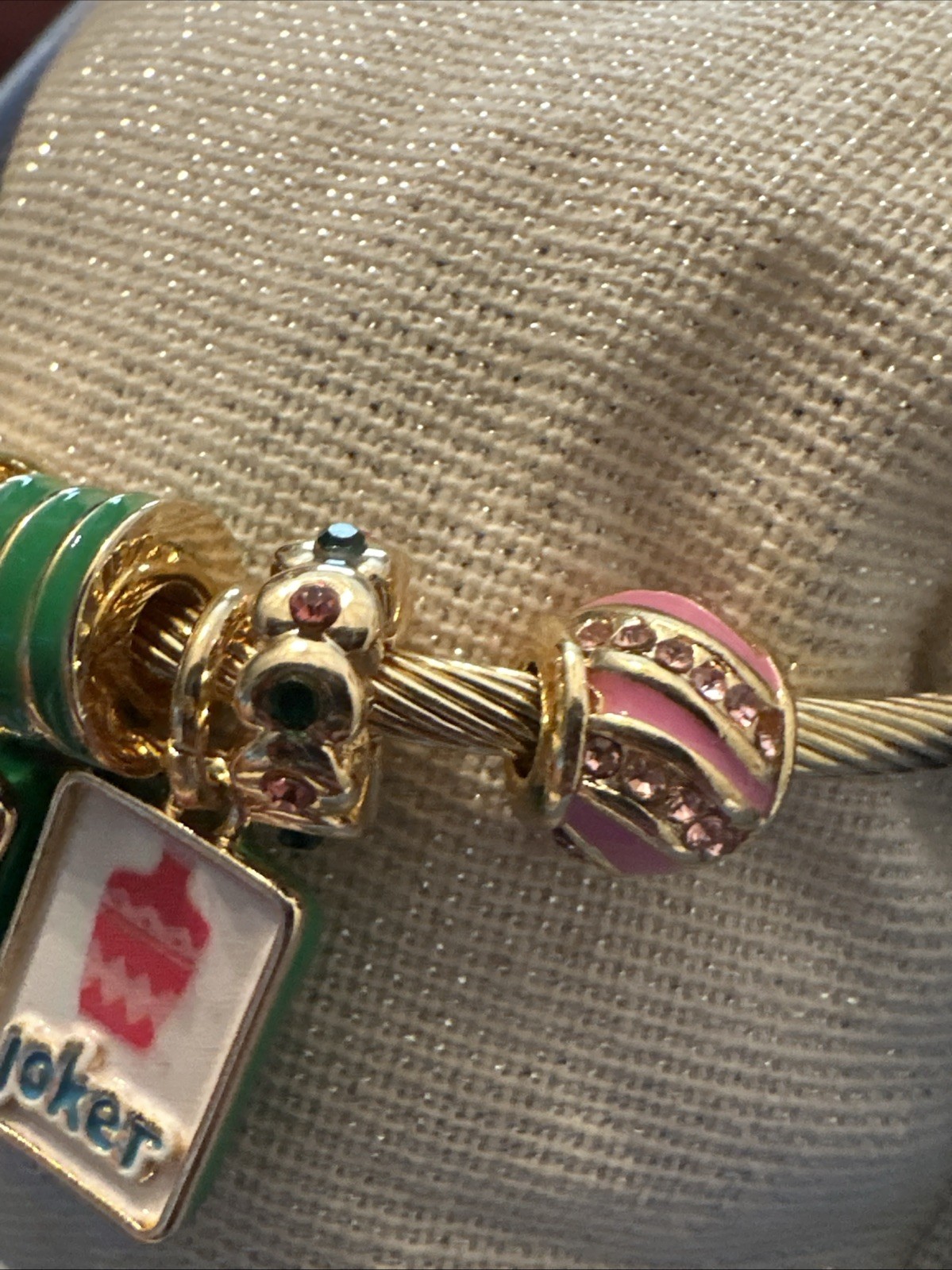 Piper•K Mahjong Charm Bangle Bracelet Gold Tone Hand Painted Enamel Tiles NEW