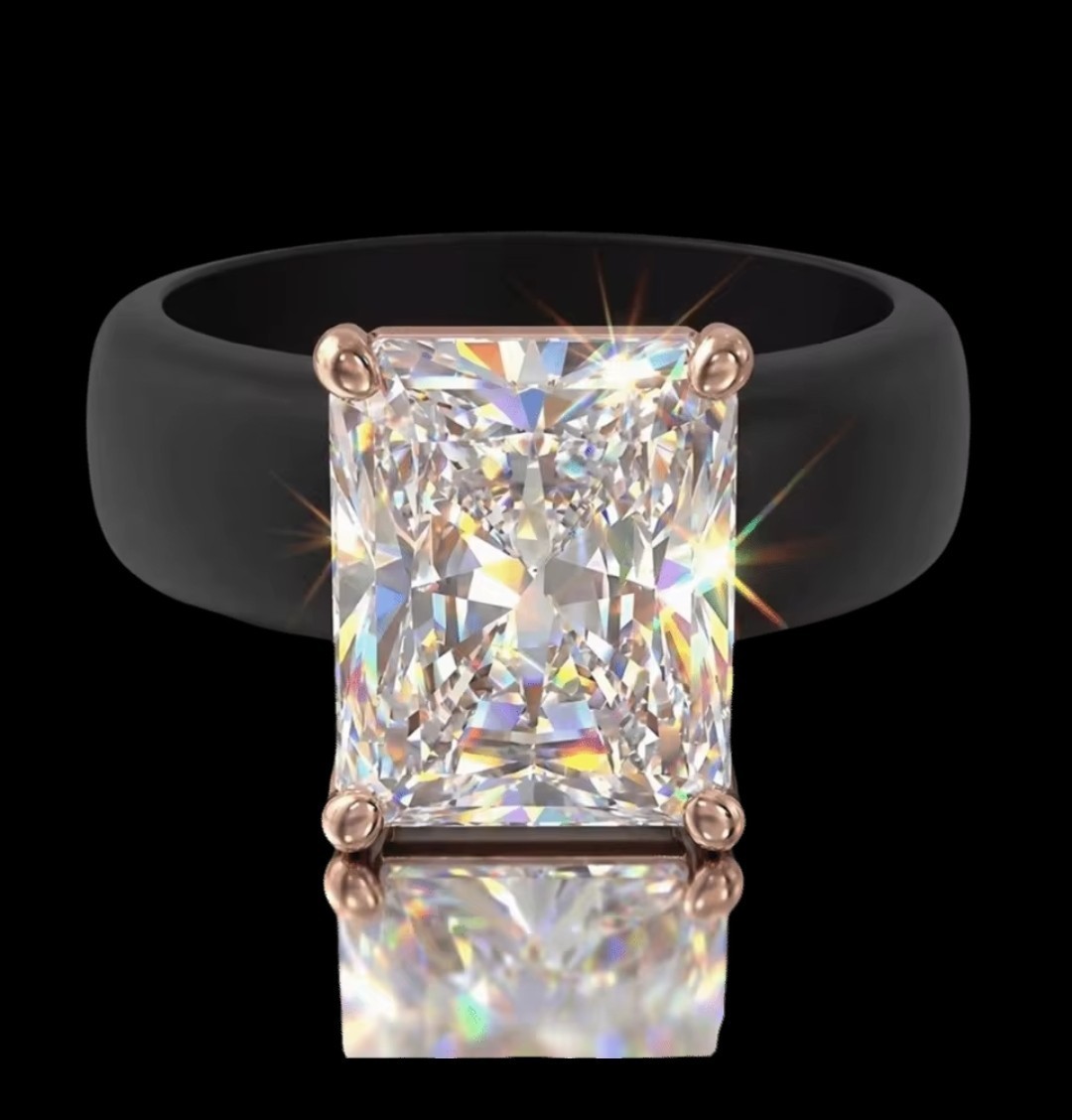 Silicone Ring Size 6 Square Princess Cut Simulated Diamond, Bangel black