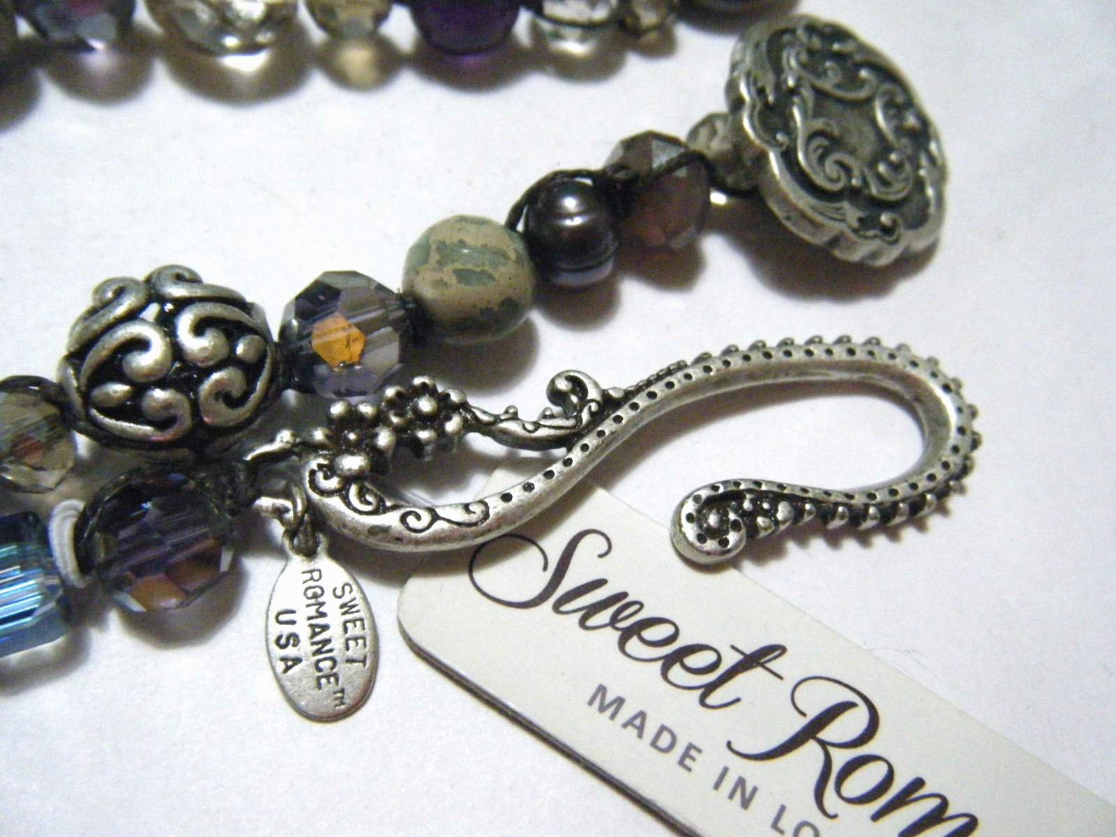Sweet Romance Art Glass Pearl Silver Stone Beads Y Drop Vintage Revival Necklace