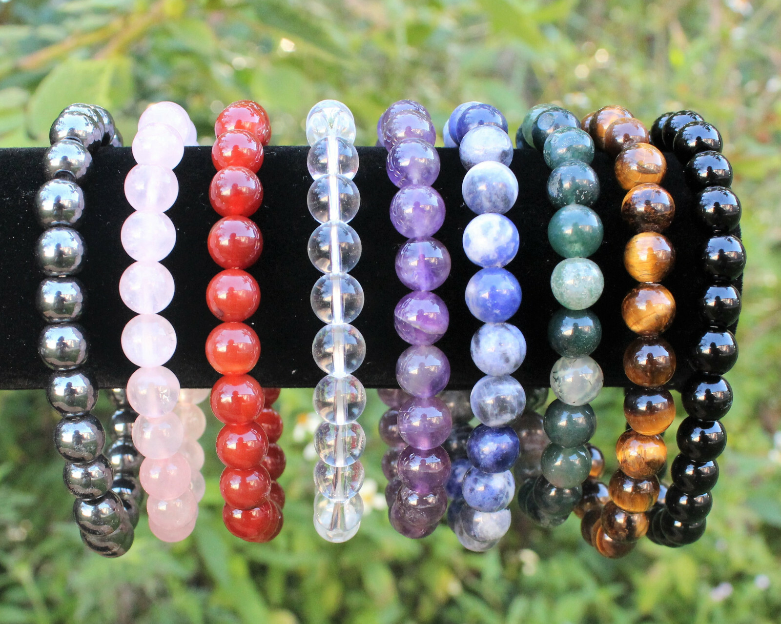 Black Obsidian Bead Bracelet: 8 mm Round Crystals (Obsidian Stretch Bracelet)