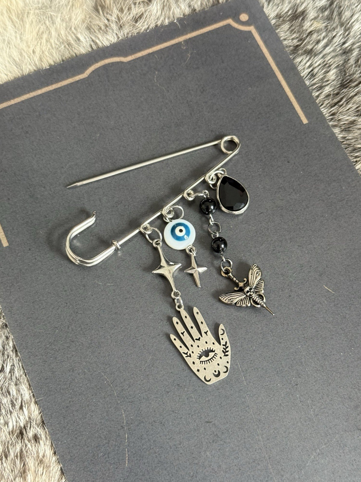 Protection Necklace Large Safety Pin Pendant Dangle Charm Charms brooch witchy