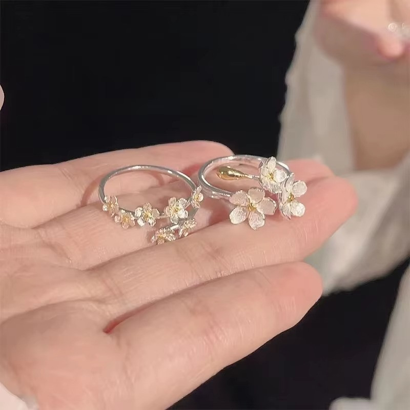 Unique Flower Opening Adjustable Ring Women SilverColor Minimalist FingerJewelry