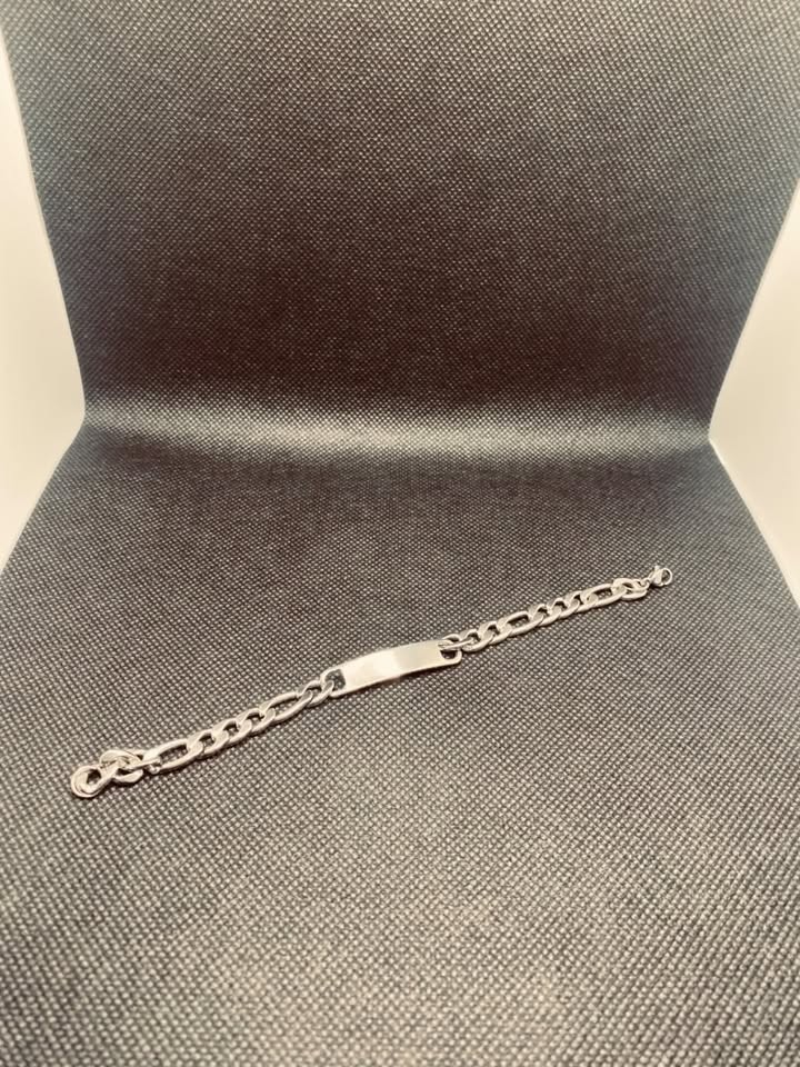 Mens Womens Silver Figaro Chain ID Bracelet 18cm 7 Inch Stainless Steel Gift