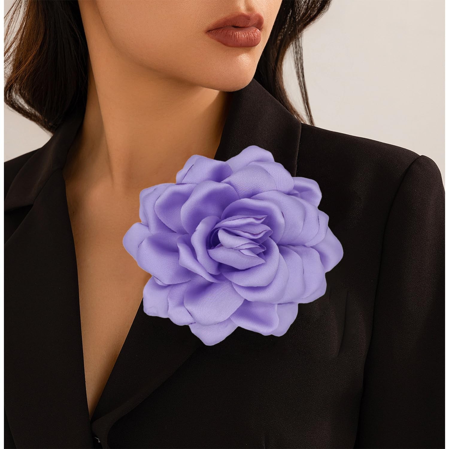 Purple Satin Fabric Camellia Flower Brooch Lapel Pins for Women