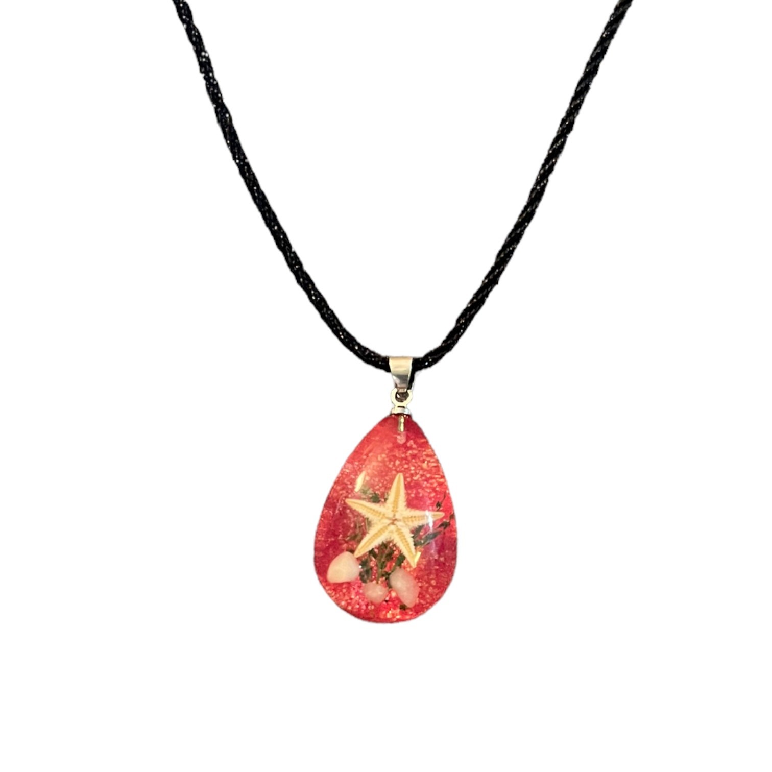 Starfish Red Acrylic Satin Cord Necklace NEW