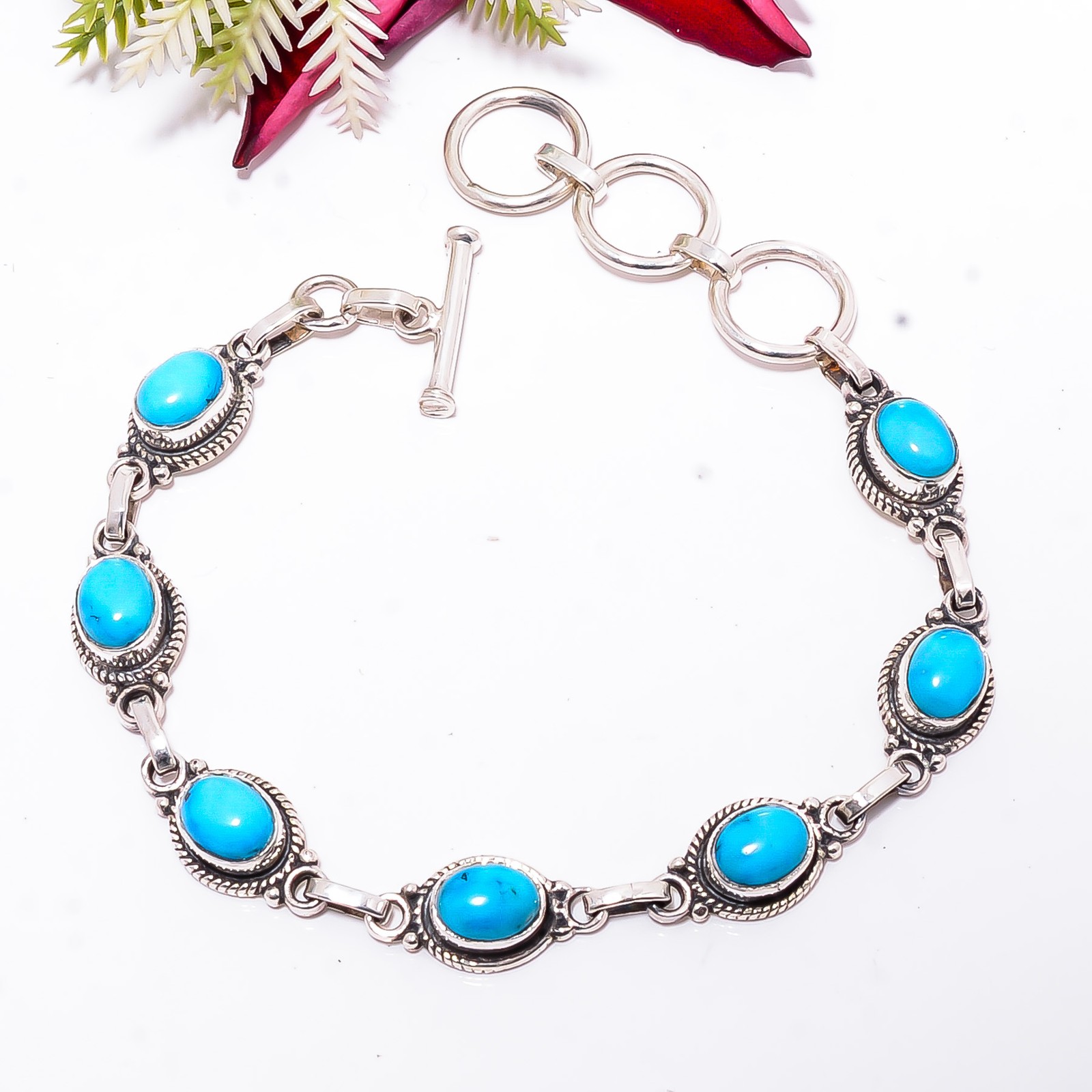 Magnesite Turquoise 925 Sterling Silver Adjustable Bracelet 8.99″ B83435