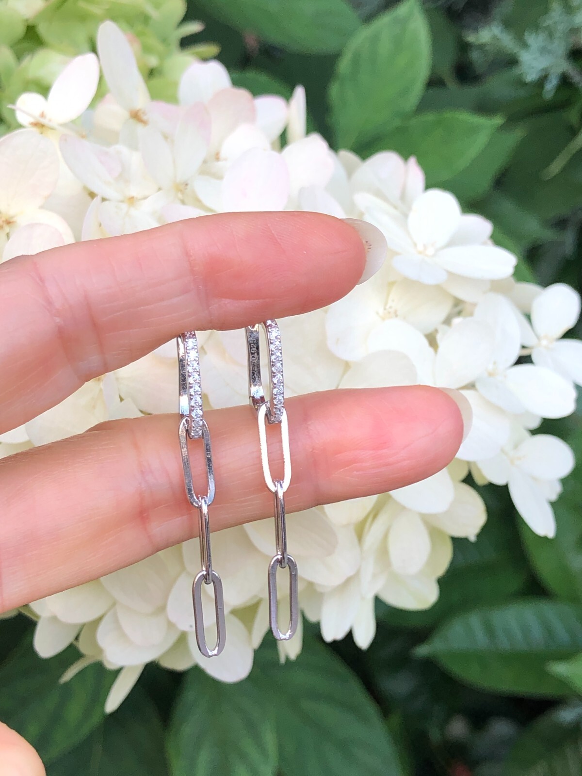 925 Sterling Silver Open Rectangle Paperclip Dangle Hoop Earrings CZ 45mm/1.77″