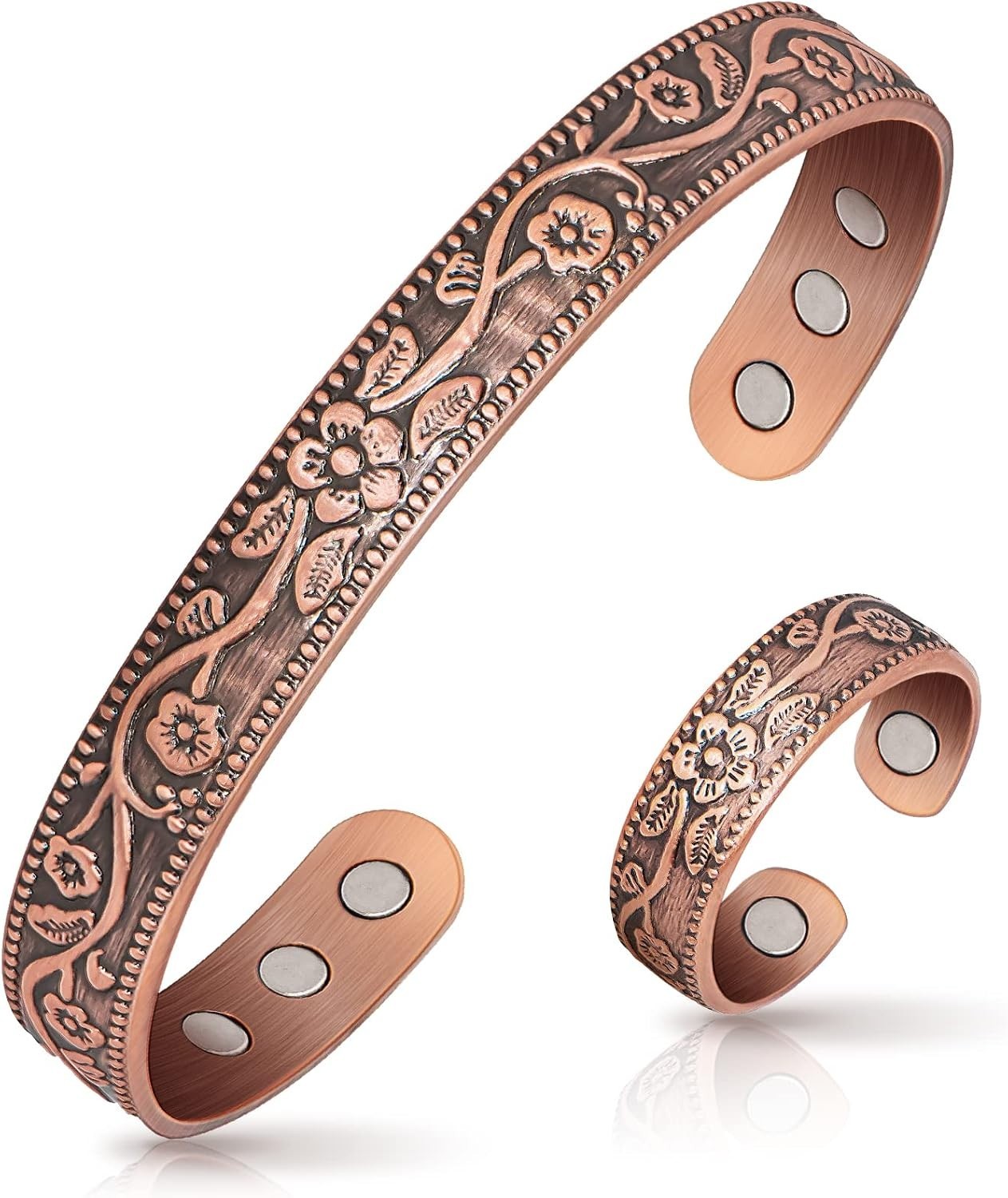 Elegant Lymphatic Drainage Ring & Copper Bracelet Duo – 100% Pure Copper Jewelry