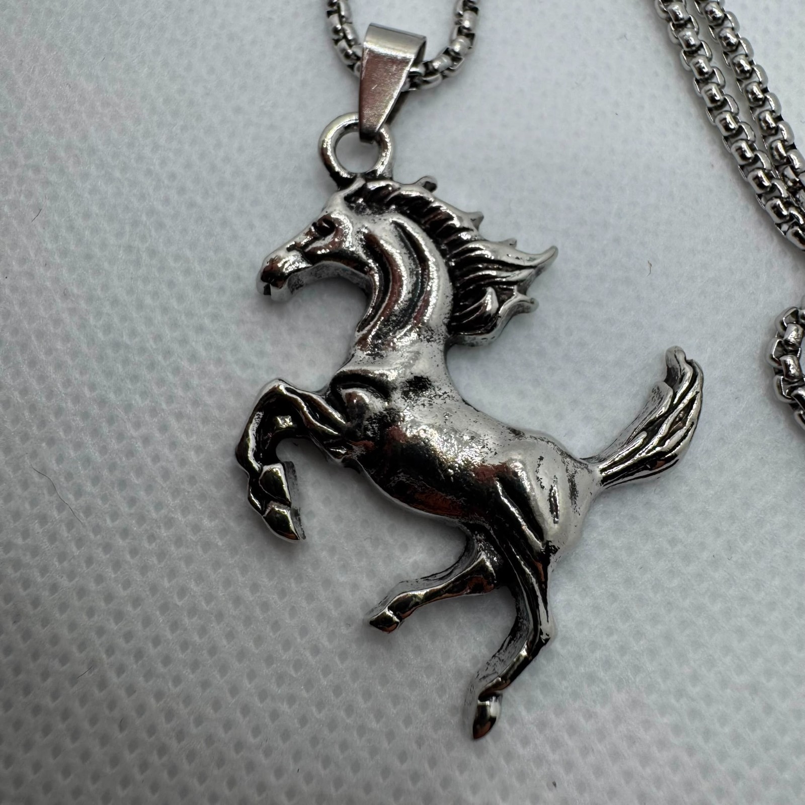 Silver Tone Rearing Horse Pendant Necklace Stallion Charm Gift for Horse Lovers