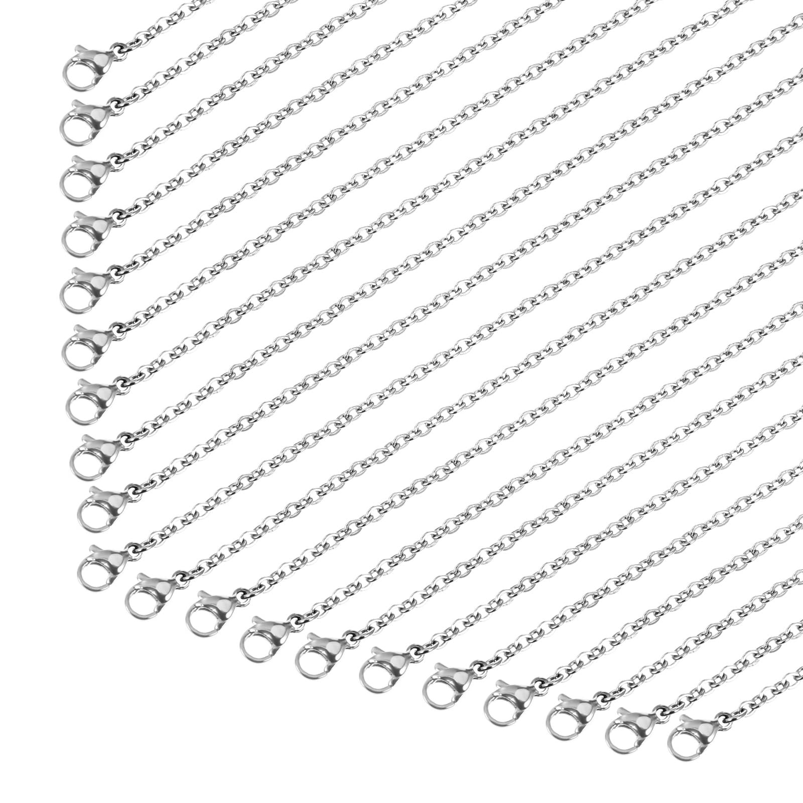 10 Pcs 18 Inch Stainless Steel Silver Necklace Chains with Lobster Clasps