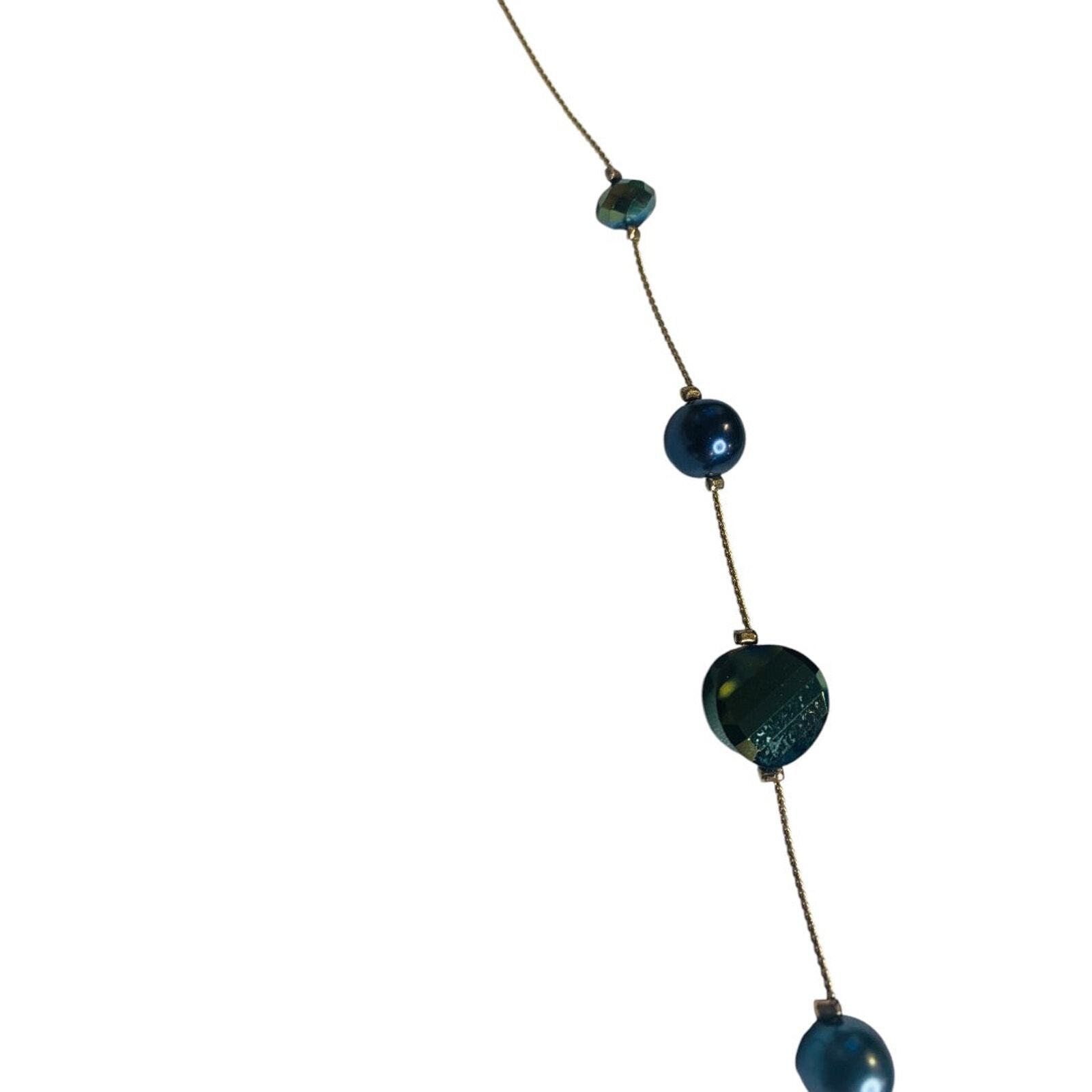 Goldtone Blue Green 32 Inch Strand String Necklace Lobster Clasp