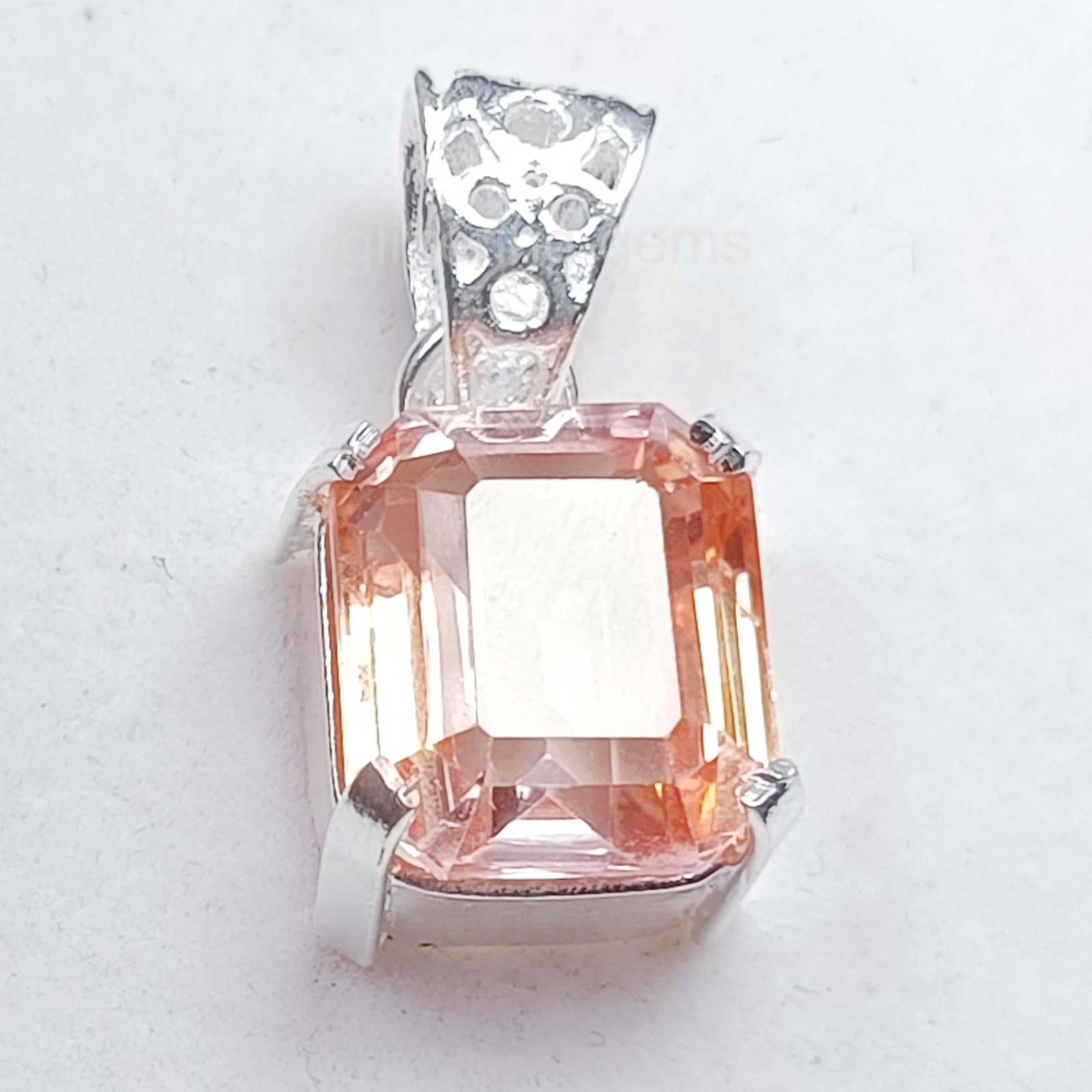 Natural Peach Sapphire 20.20 Ct IGL Emerald Cut 925 Solid Pendant IGL Gems 5JSP