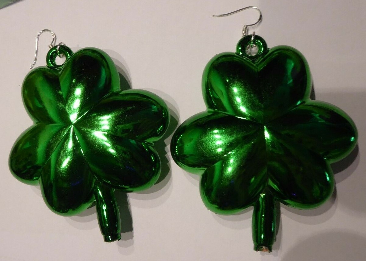 BIG ST.PATRICK’S IRISH 925 Hook EARRINGS SHAMROCK SHAPED Handcrafted USA Nora’s