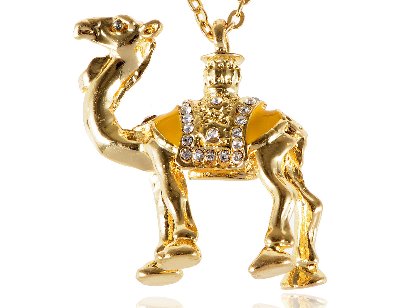 Gold Tone Crystal Colored Rhinestones Arabian Camel Hump Pendant Necklace