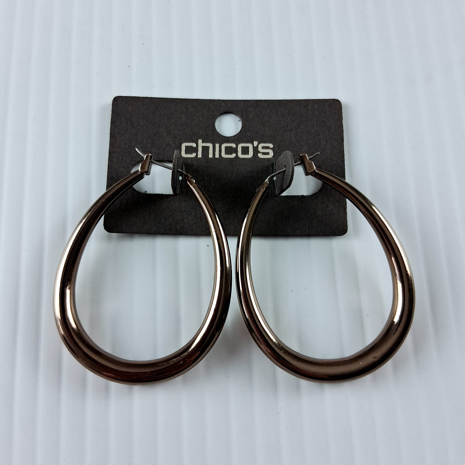 Chico’s Chocolate Bronze Elongated Hoop Earrings Fashion Jewelry