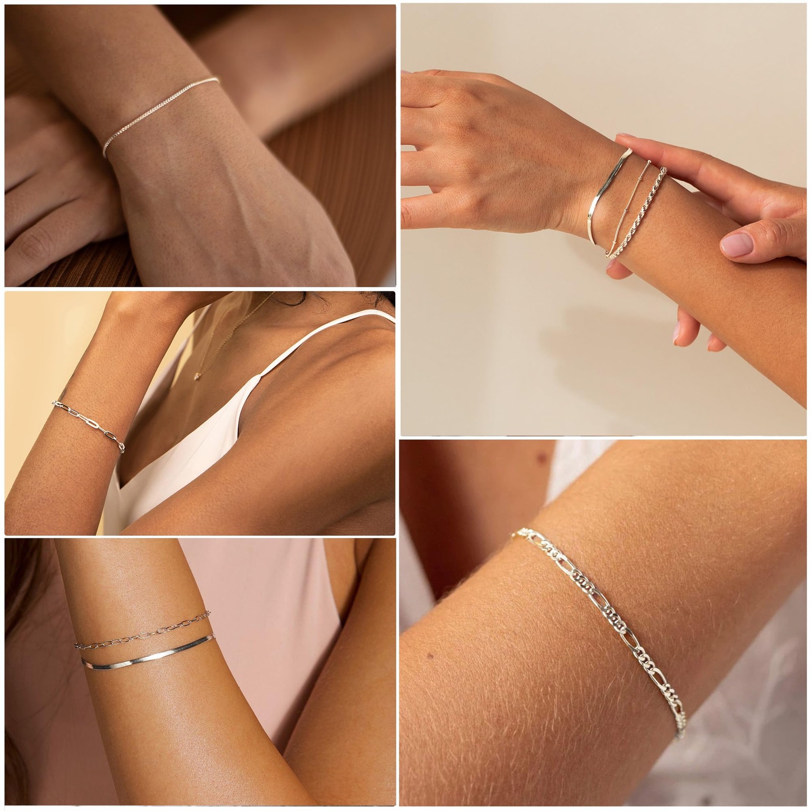 Dainty Silver Plated Bracelets for Women Trendy, Silver Jewelry Set