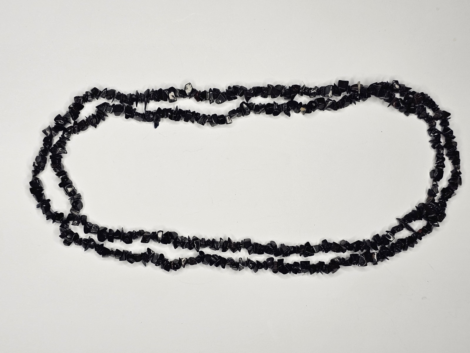 Vintage Blue Goldstone Chip Necklace 34″ Sparkling Midnight Strand 30g