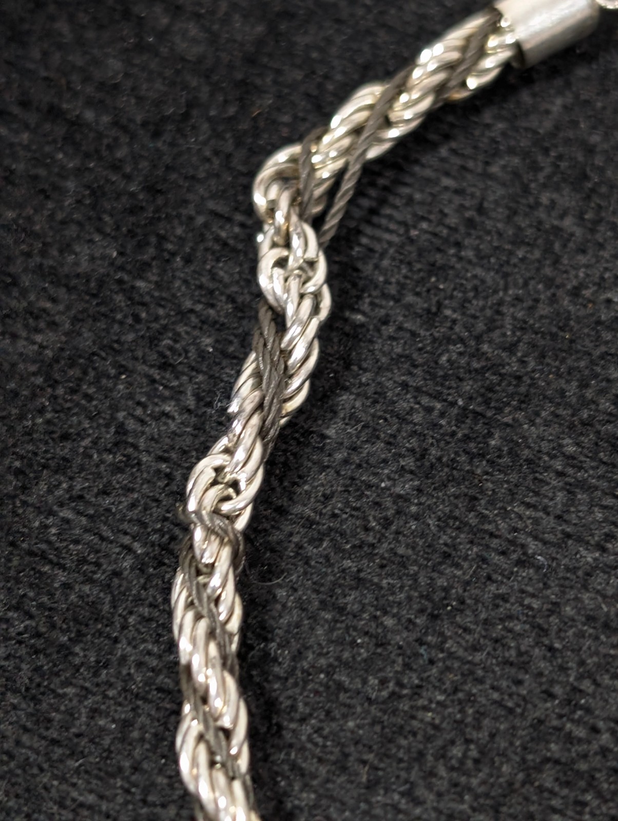 Vintage Silver Tone Rope Chain Twist Bracelet Classic 7.5 inch