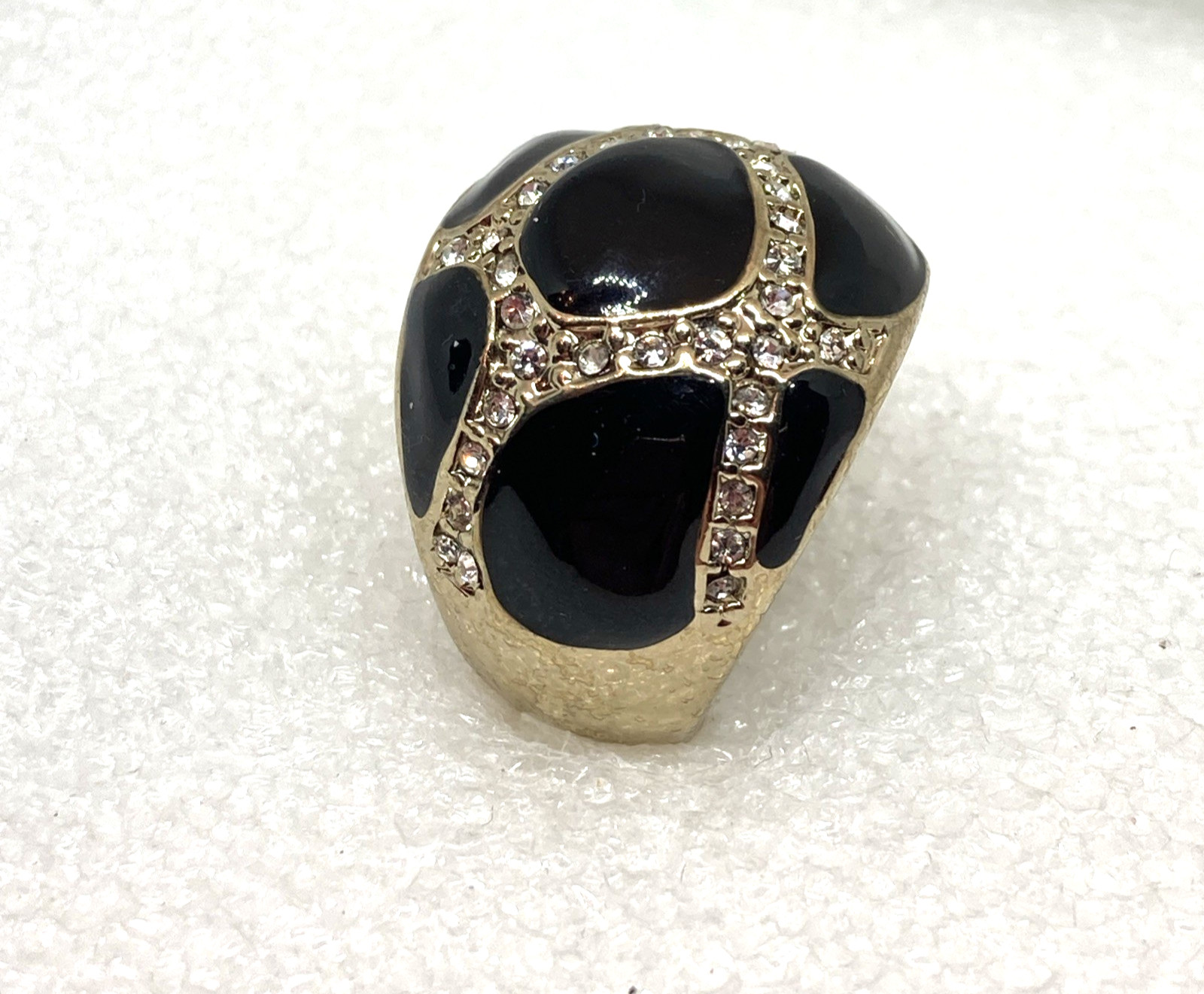 Bold Black Enamel Dome Ring W/ Pave Set Crystals In A Silver Tone Size 8
