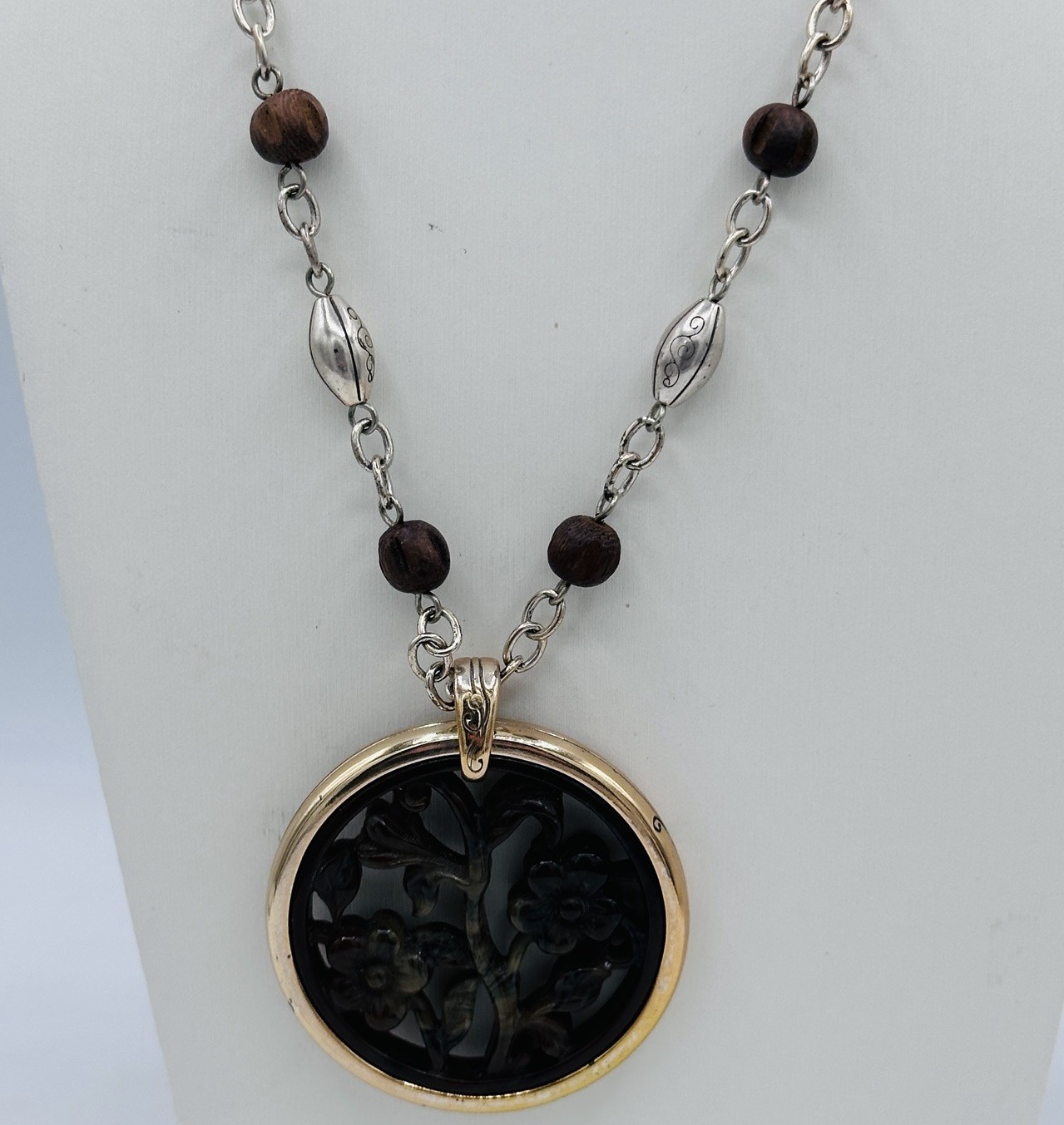 Brighton Floral Openwork Resin Pendant Necklace Gold Plated Beaded Chain