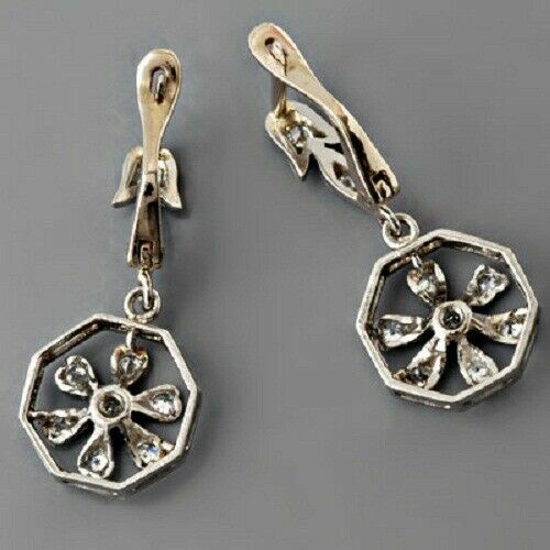 Simulated 0.35CT White Round Cut Sapphire Floral Beautiful Earring In 935 Silver