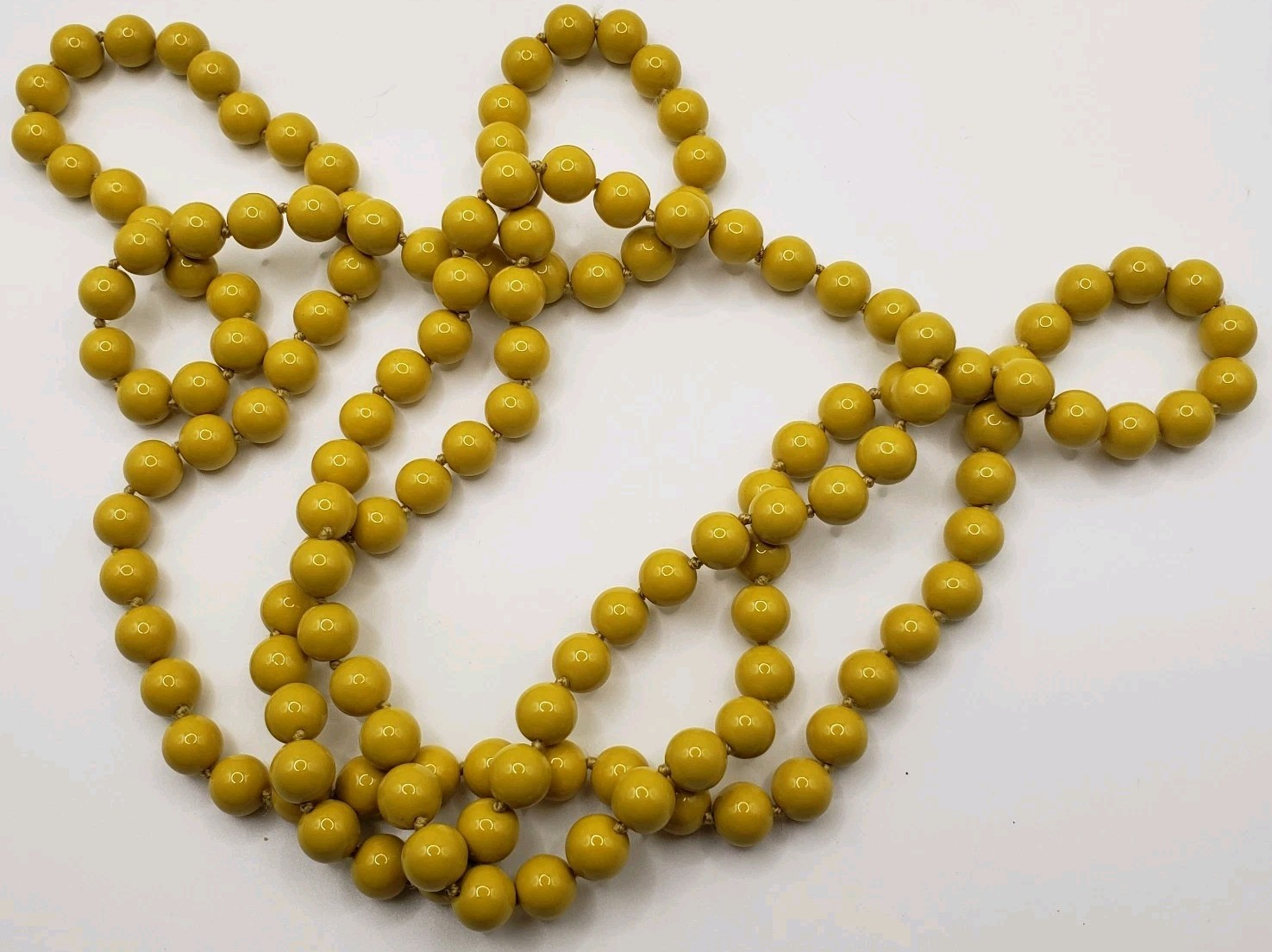 Vtg Necklace Canary Yellow Plastic Bead 23” Continuous Loop Flapper Rope Strand
