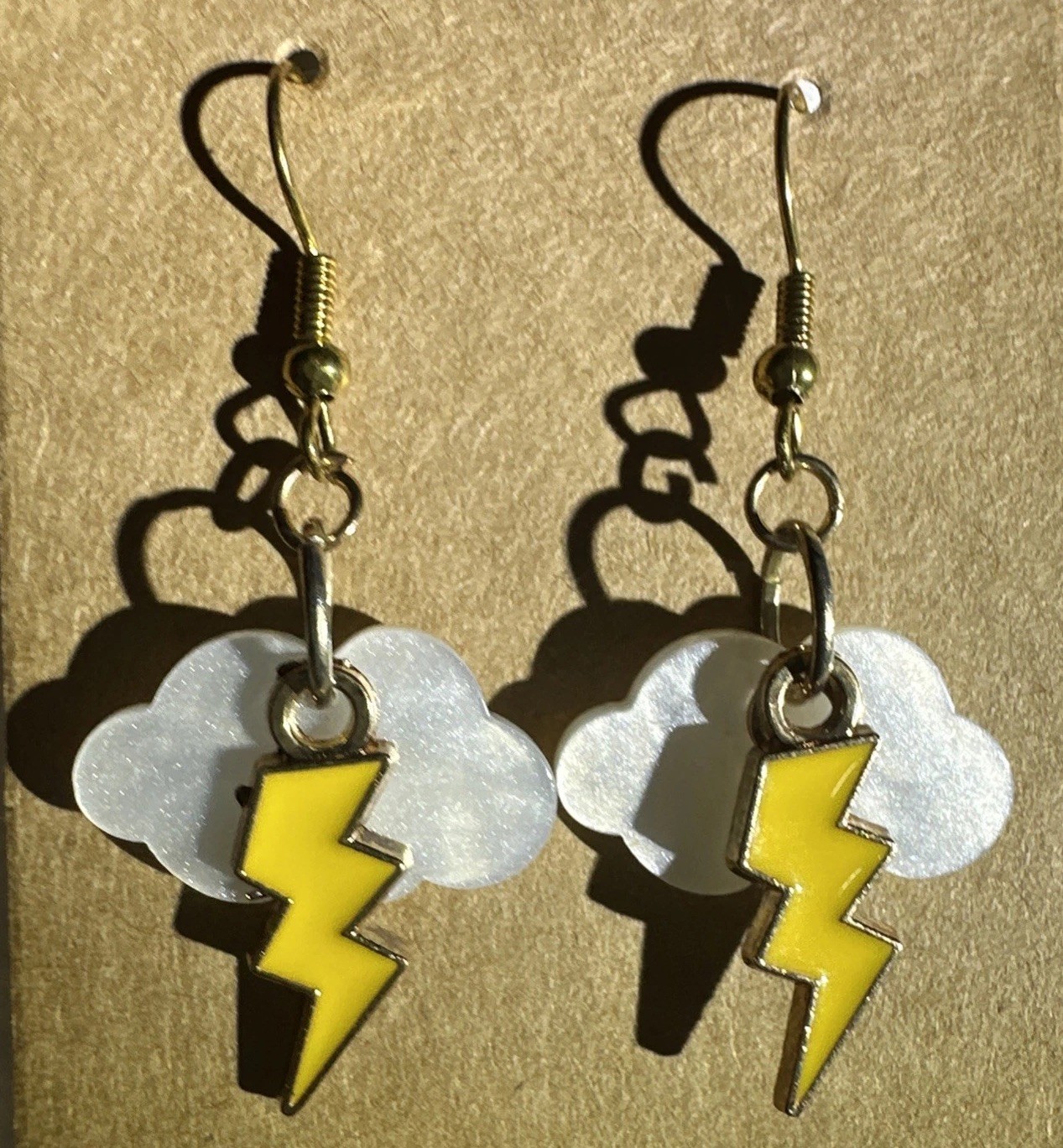 White Cloud Charm & Yellow Lightning Bolt w/Gold Toned Hook Homemade in USA NEW