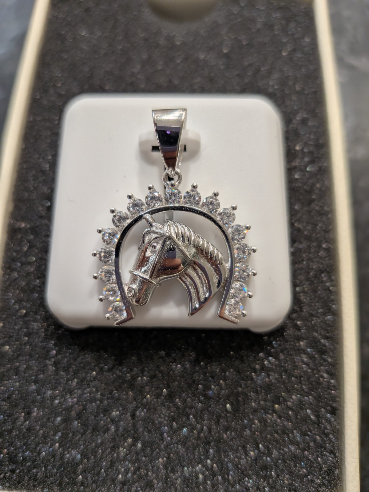 Horse Horseshoe Pendant, Spinel Stones, Solid 925 Sterling Silver, Equestrian