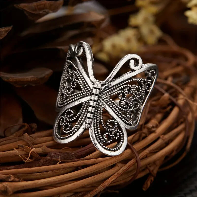 Elegant 925 Sterling Silver Charms Unique Butterfly Open Ring One Size Fit All