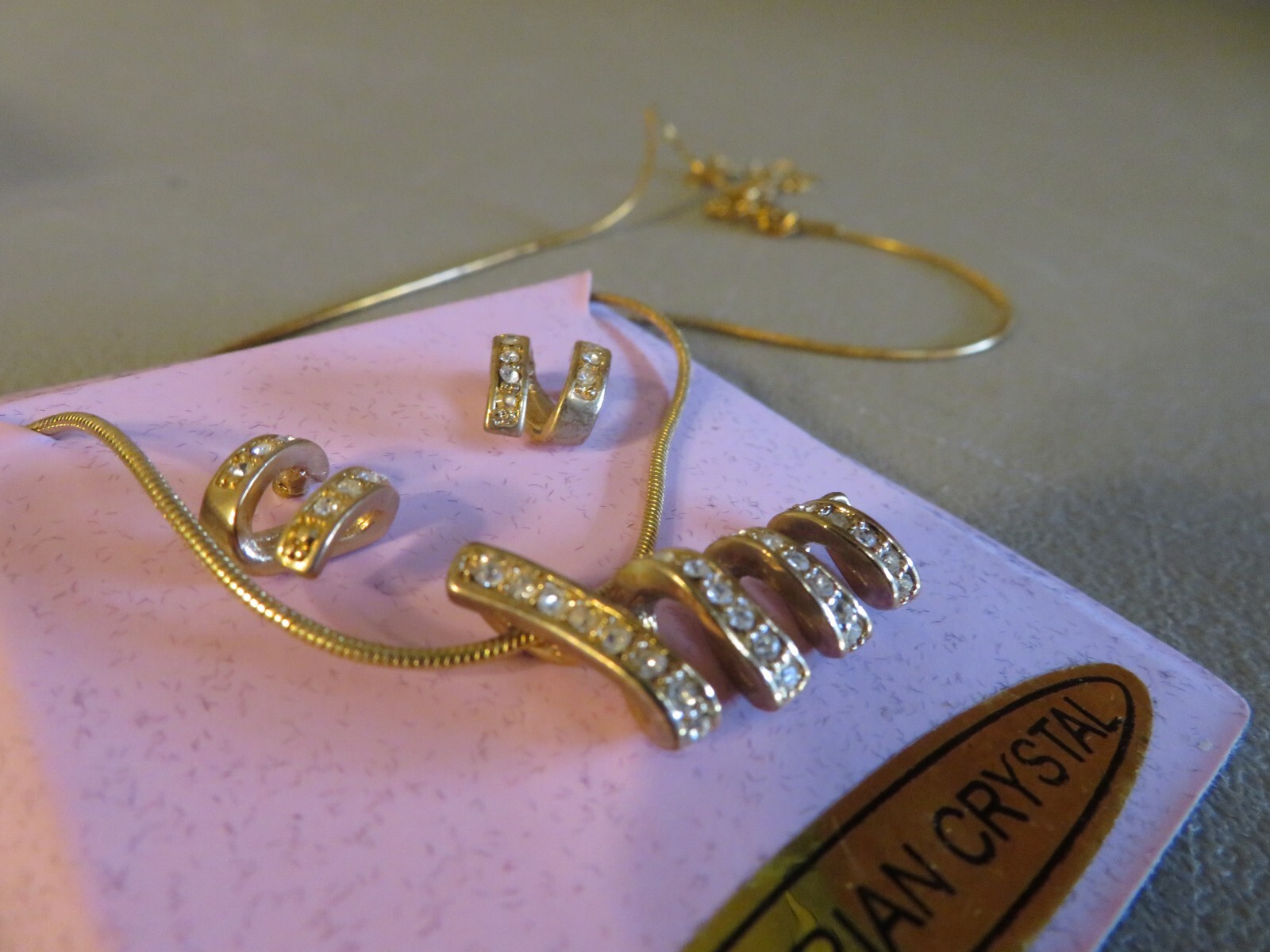 NEW Vintage Bijoux Terner Signed Gold Color Austrian Crystal Necklace & Earrings