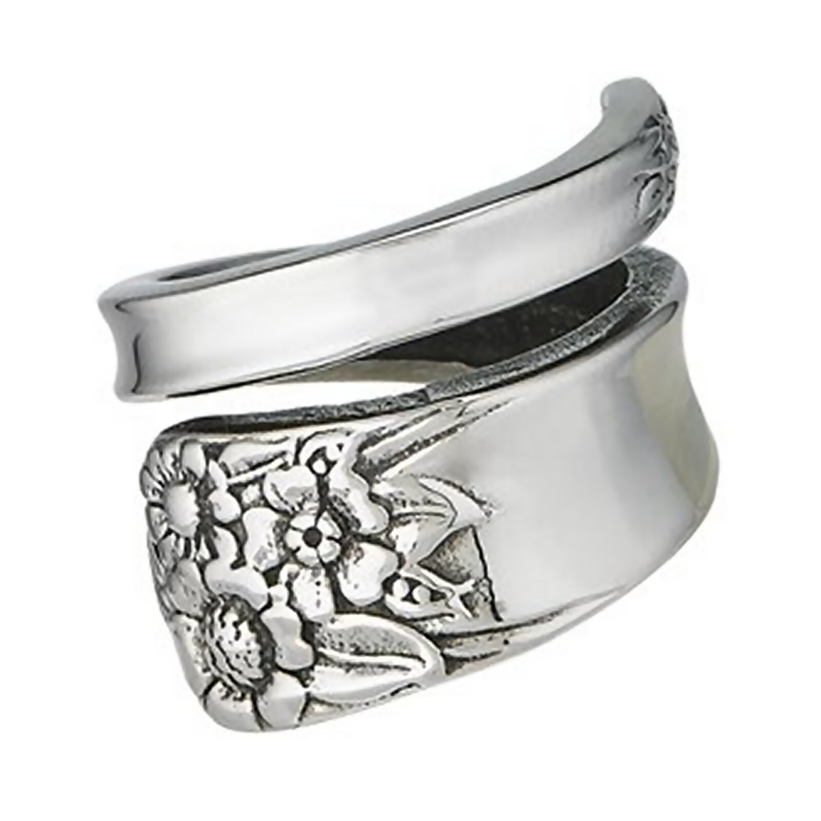 Garden Flower Spoon Ring Womens Silver Stainless Steel Retro 70s Boho Band