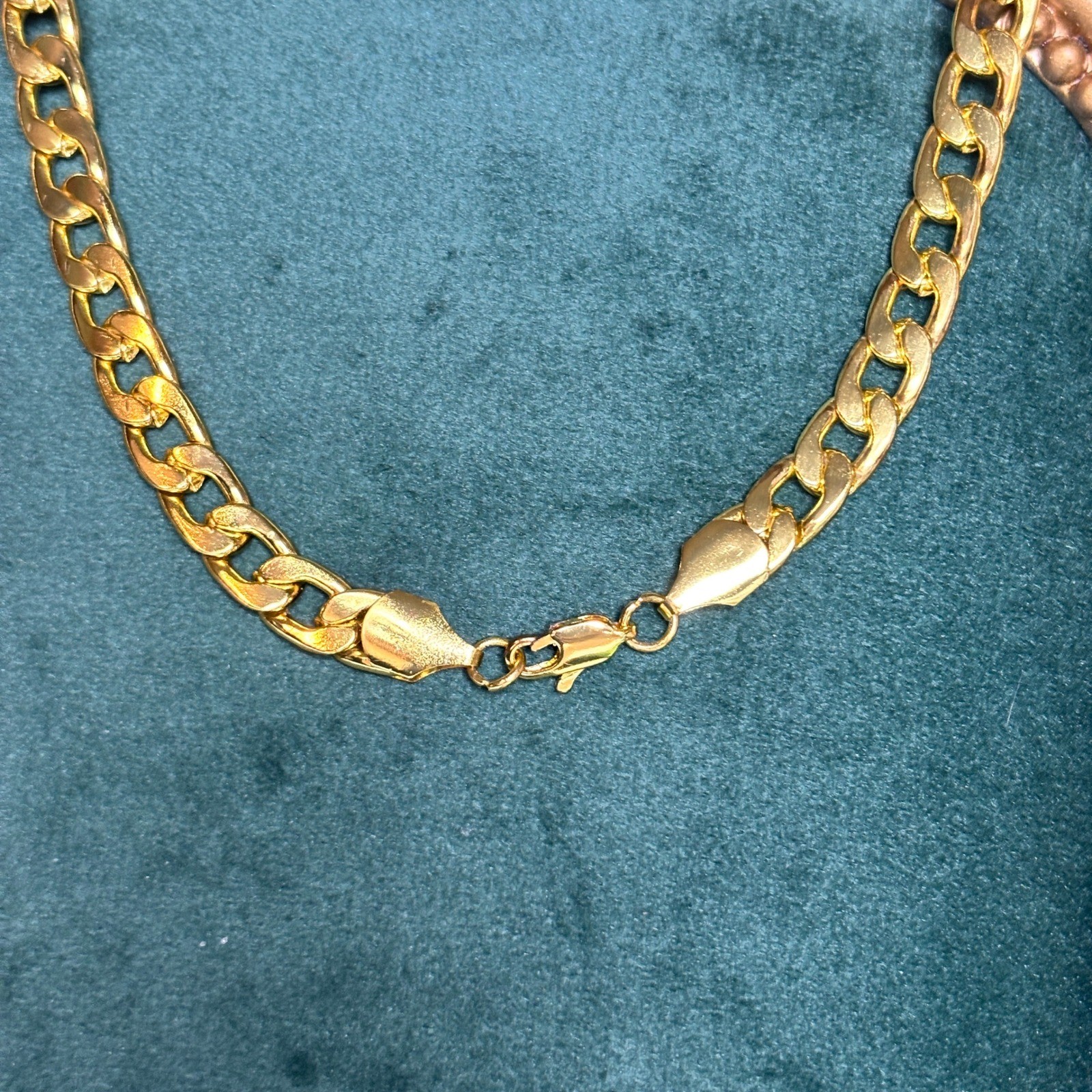 Gold Tone Curb Chain Necklace 20 In Polished Flat Link Unisex Streetwear Jewelry