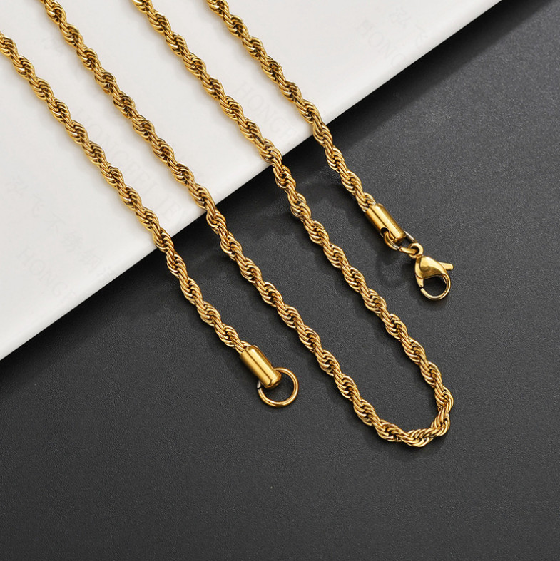 Silver Gold Black Plated Stainless Steel Diamond Cut Rope Chain Necklace 20-24″