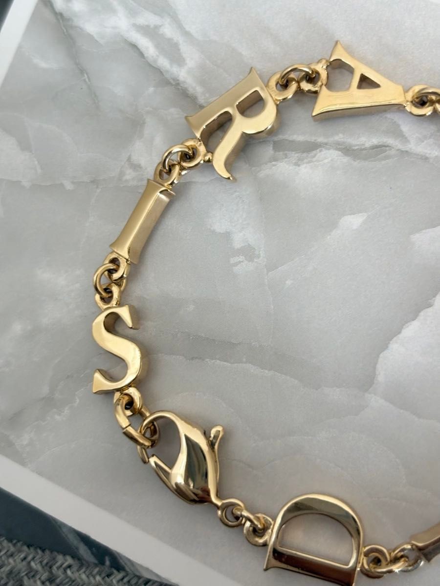 Christian Dior Logo Letters Chain Bracelet Gold Tone Accessory 19.5cm w/Box