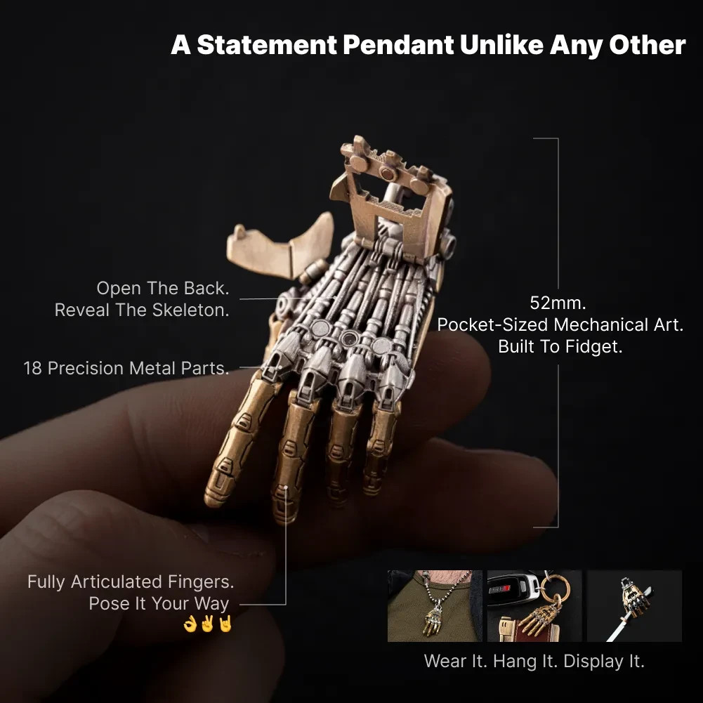 Mechanical Hand Pendant. Movable Metal Fingers. Gifts for Boyfriend