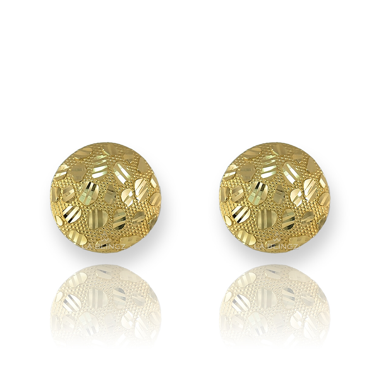 14K Yellow Gold Nugget Sparkle Cut Round Stud Earrings (3 sizes)