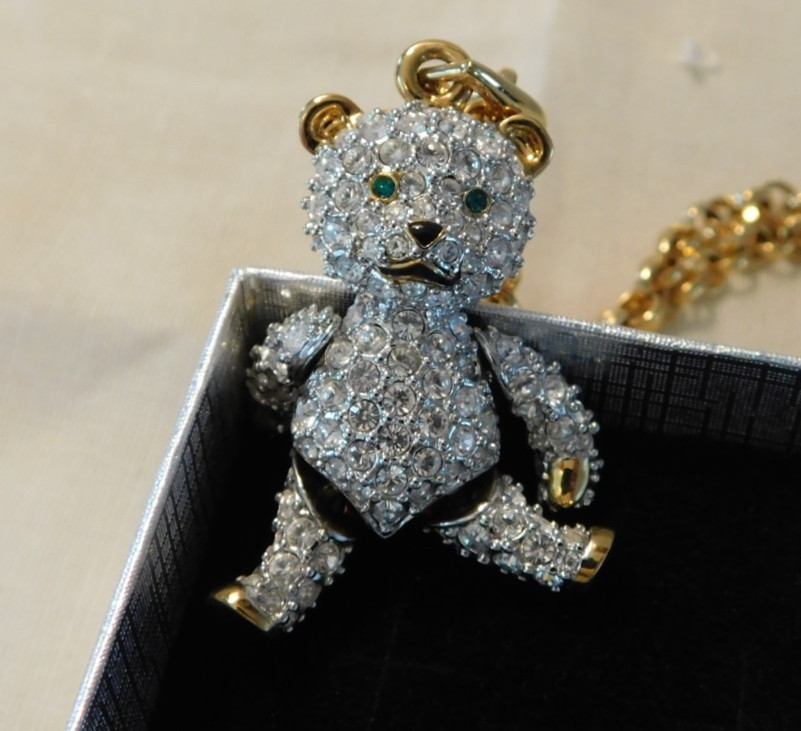 Authentic Swarovski Crystal Teddy Bear Jointed Pendant Necklace