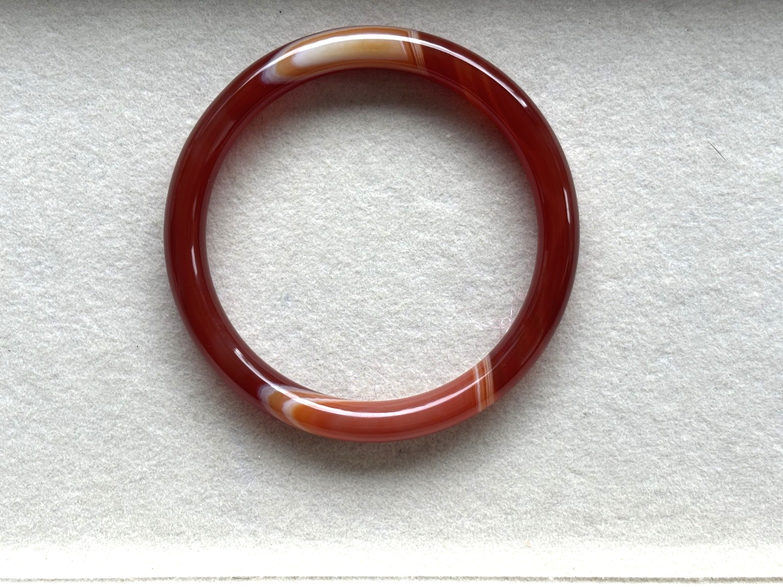 55mm Carnelian Red Agate Bangle Full Round with White Cloud Accent
