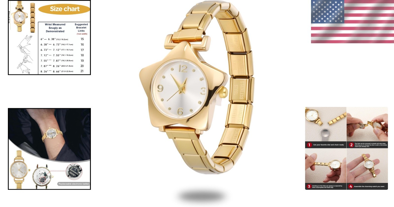 Stylish Star-Themed Italian Charm Watch – Effortless Assembly & Personalization